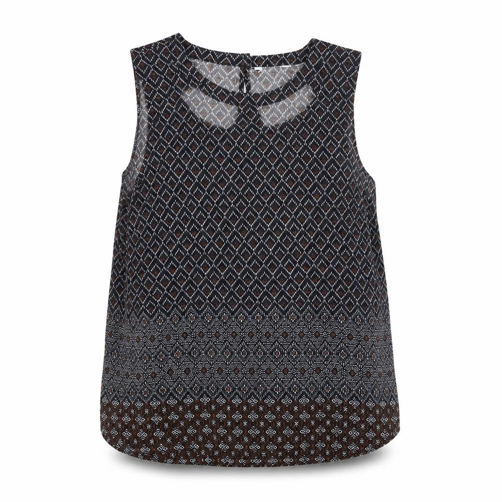 New Look Women's Brown Geometric Sleeveless Viscose Tunic Blouse UK 12