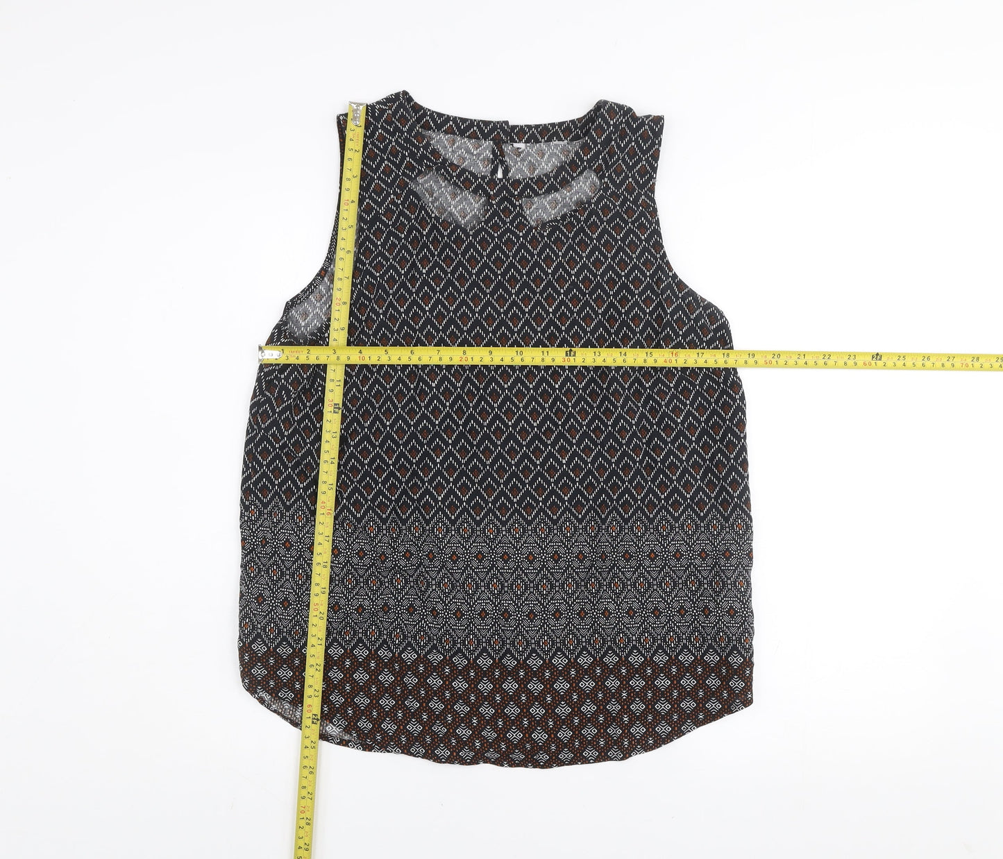 New Look Women's Brown Geometric Sleeveless Viscose Tunic Blouse UK 12
