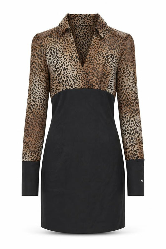 James Lakeland Women's Black Leopard Print Collared Bodycon Dress Size 10