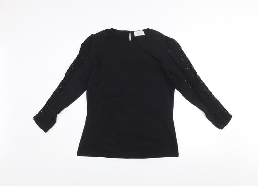 Savida Women’s Black Lace Long Sleeve Cotton Blouse Size 12