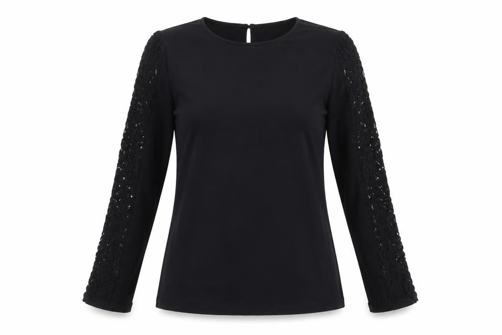 Savida Women’s Black Lace Long Sleeve Cotton Blouse Size 12