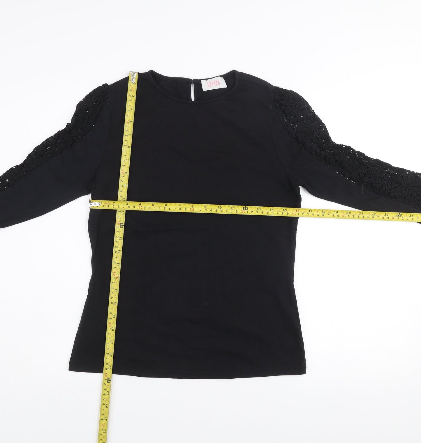 Savida Women’s Black Lace Long Sleeve Cotton Blouse Size 12