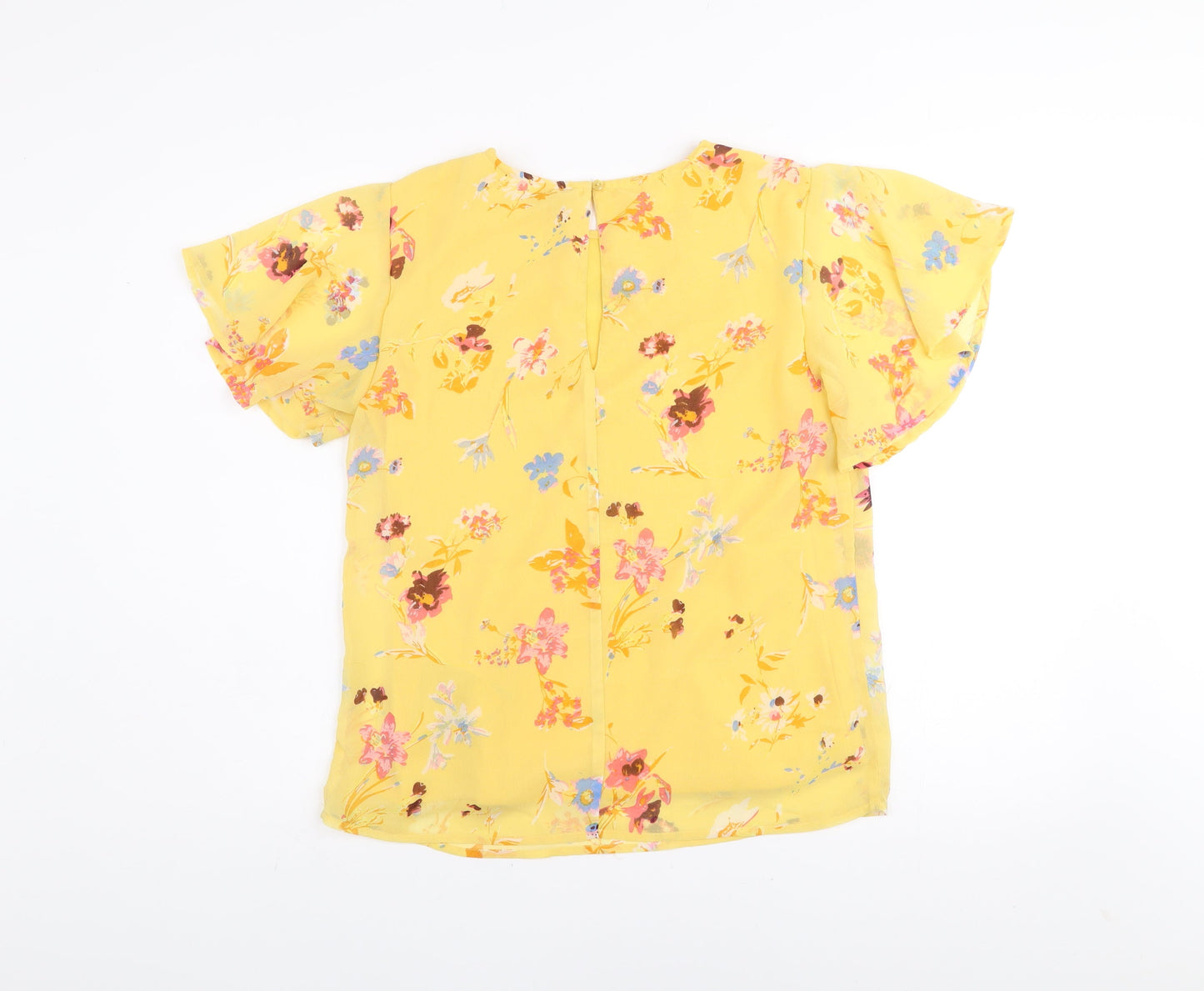 Pieces Women's Yellow Floral Short Sleeve Polyester Blouse Size S