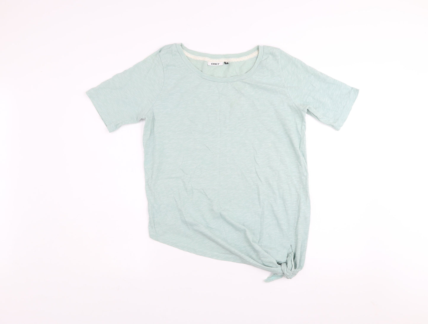 ONLY Women's Green Short Sleeve Knot Hem Cotton T-Shirt - Size M