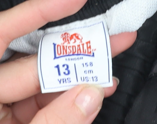 Lonsdale Boys Black Athletic Sports Shorts 13 Years Polyester Quick Dry