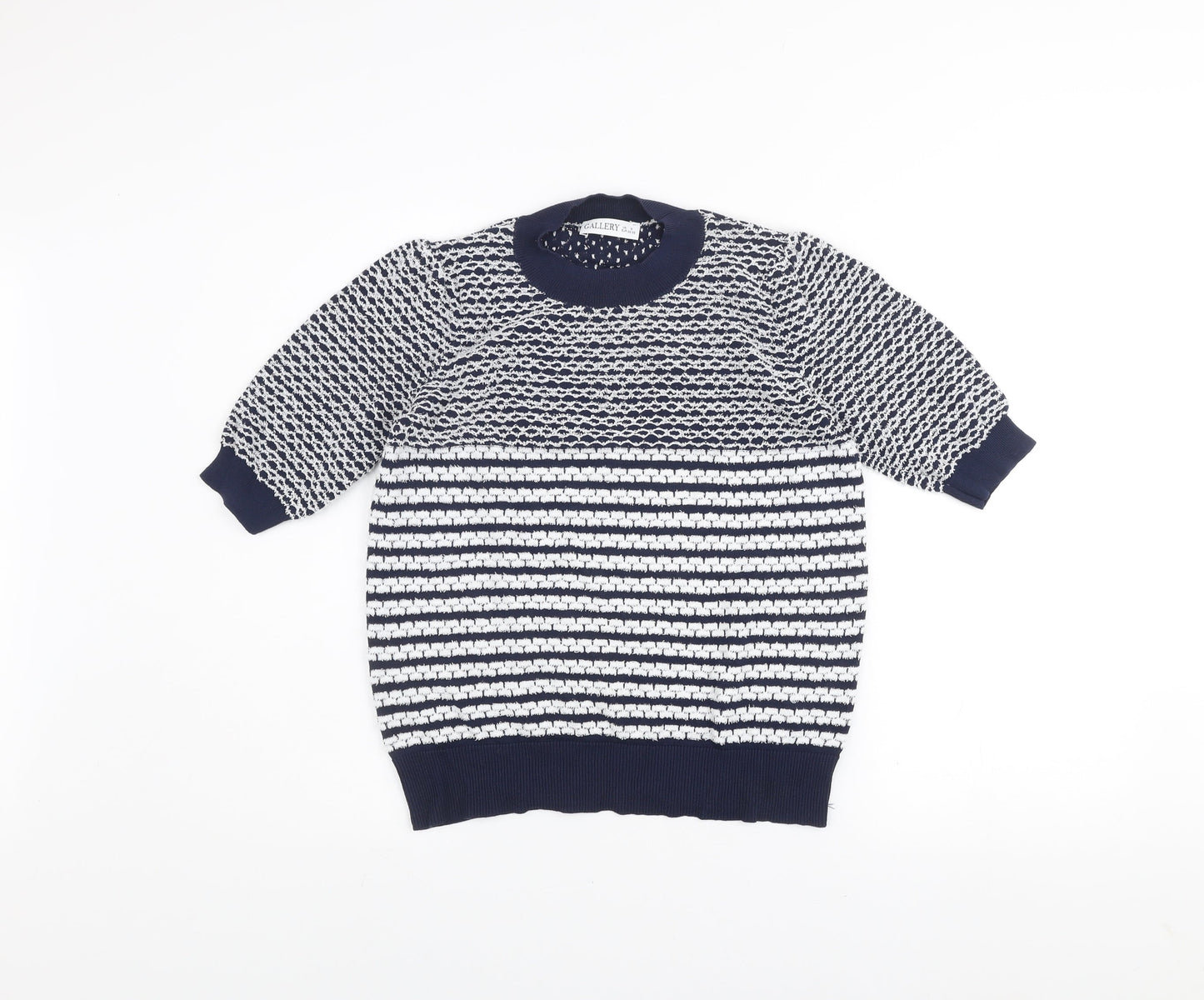 Gallery Women Blue Striped Knit 3/4 Sleeve Crew Neck Blouse Size S