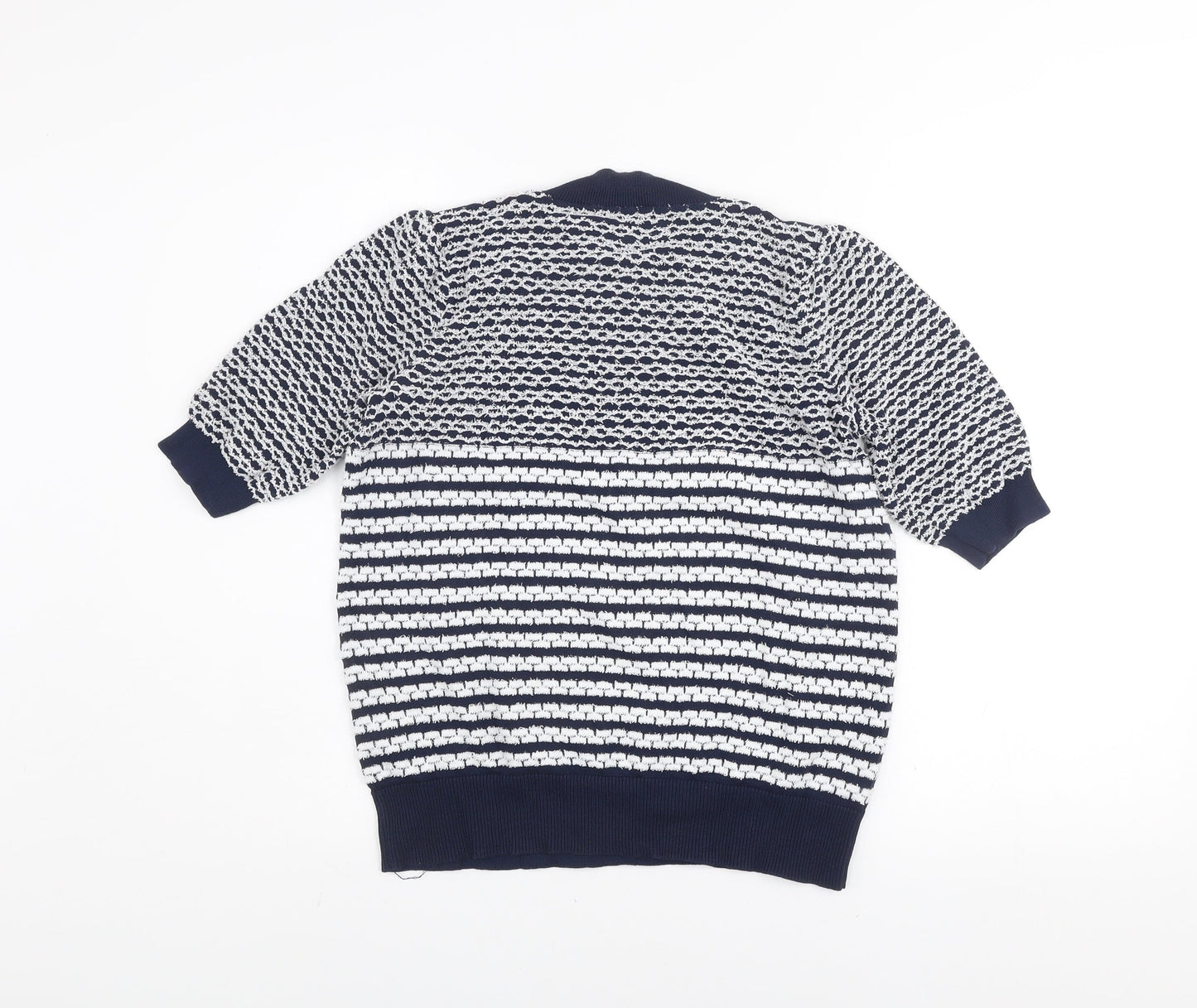 Gallery Women Blue Striped Knit 3/4 Sleeve Crew Neck Blouse Size S