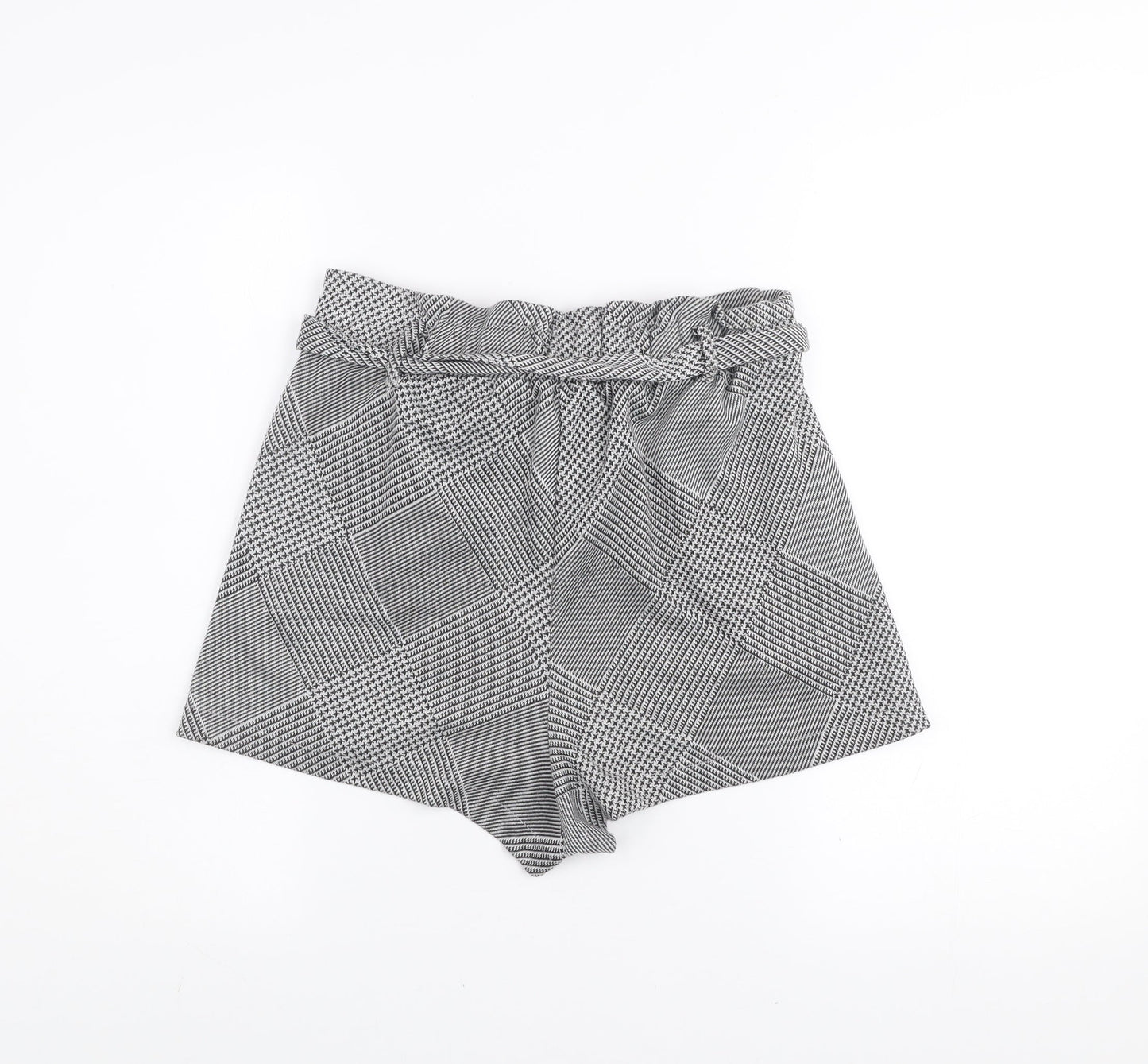 Pull & Bear Womens Grey Check Paperbag Shorts Size M