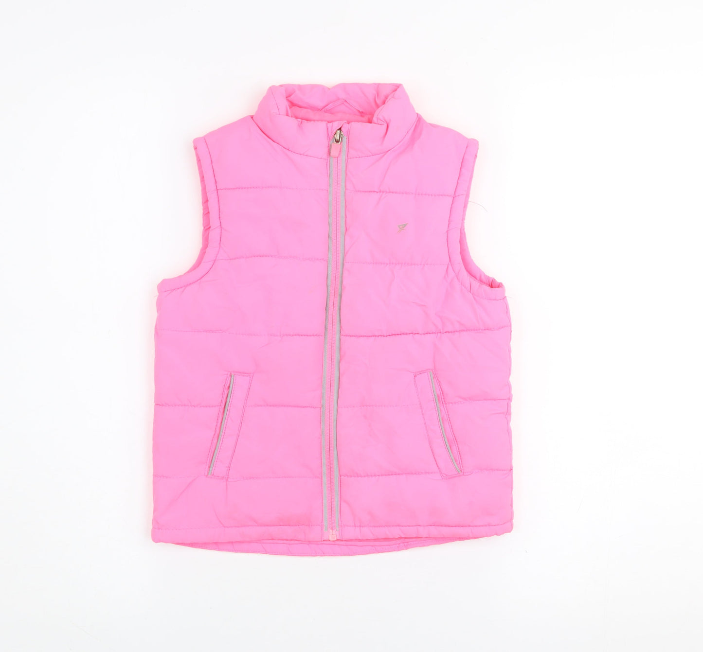 Girls Active Pink Quilted Puffer Waistcoat 7-8 Years Polyester Zip Vest