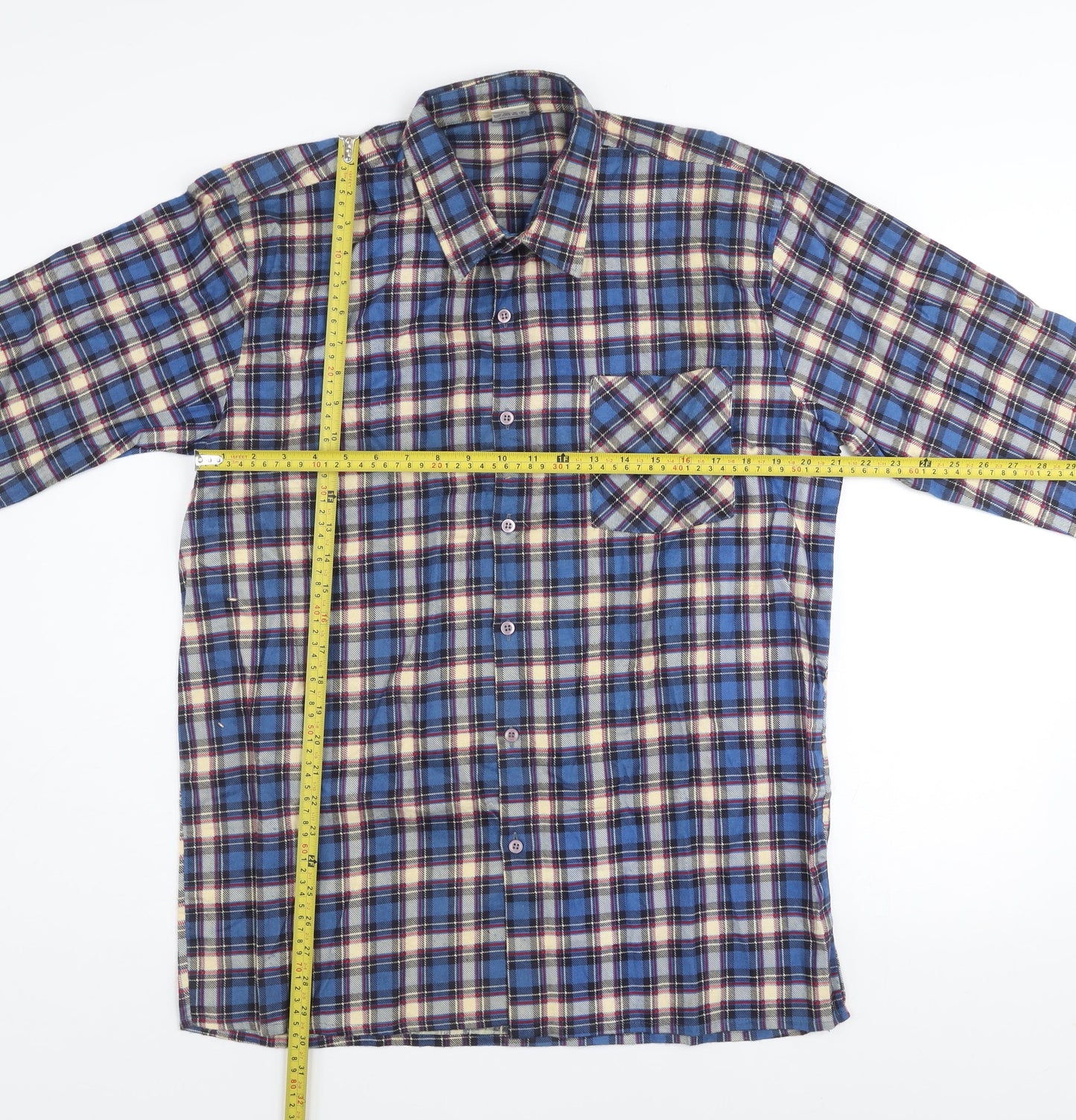 Focus Collection Men's Blue Checked Flannel Long Sleeve Shirt XL