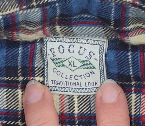 Focus Collection Men's Blue Checked Flannel Long Sleeve Shirt XL
