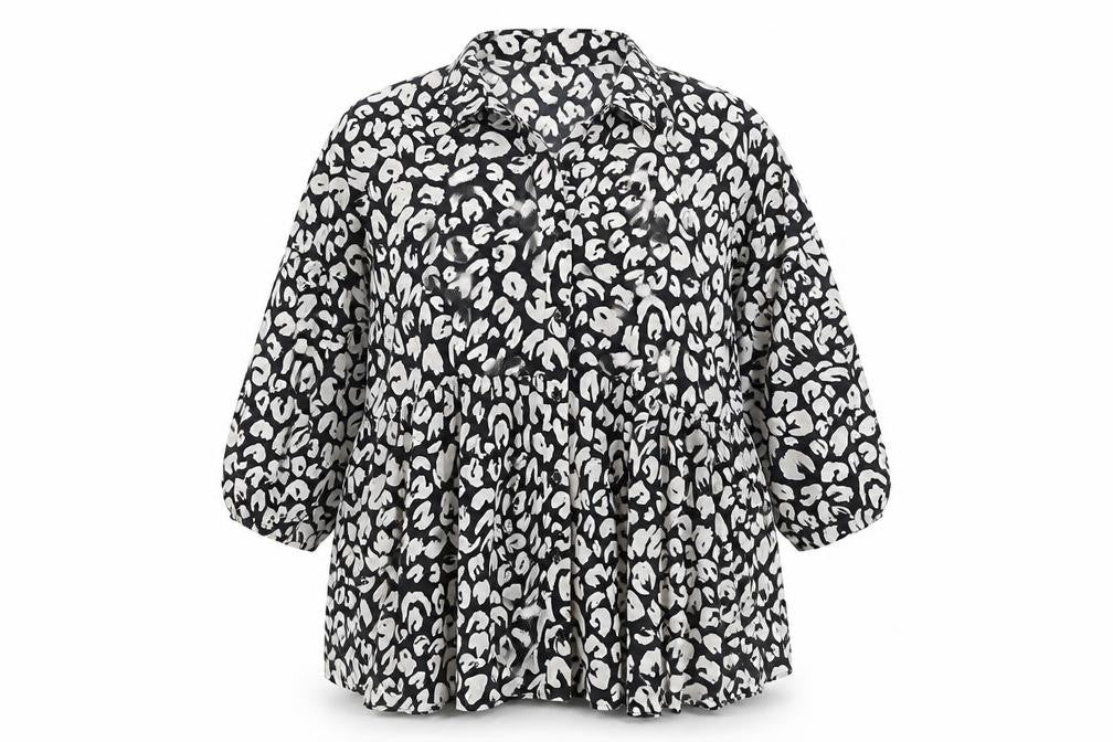 Very Women’s Black Animal Print Tunic Blouse Size 16 Long Sleeve