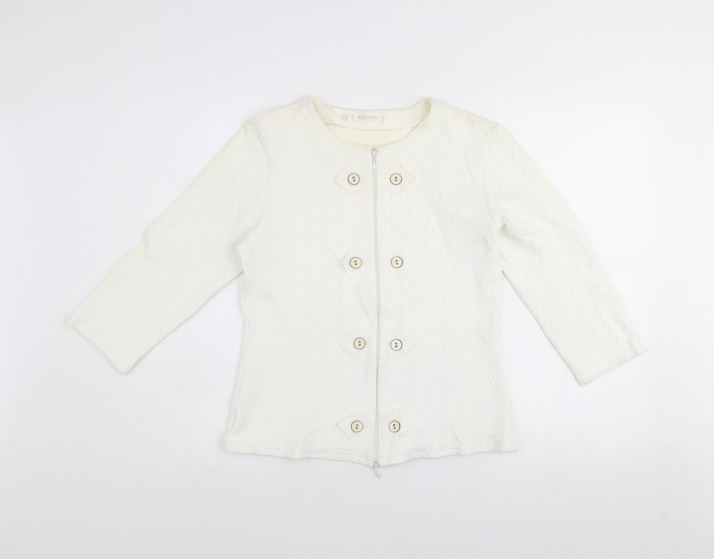 Rayure Paris Women’s Ivory Short Jacket Size 14 Button Zip Classic Style