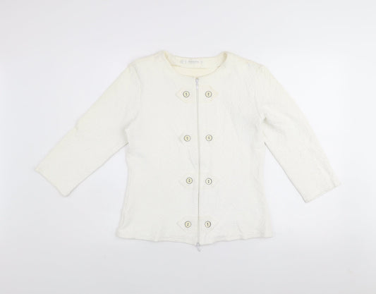 Rayure Paris Women’s Ivory Short Jacket Size 14 Button Zip Classic Style