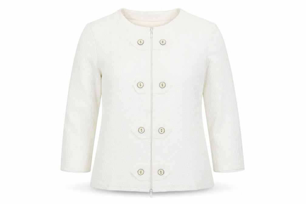 Rayure Paris Women’s Ivory Short Jacket Size 14 Button Zip Classic Style