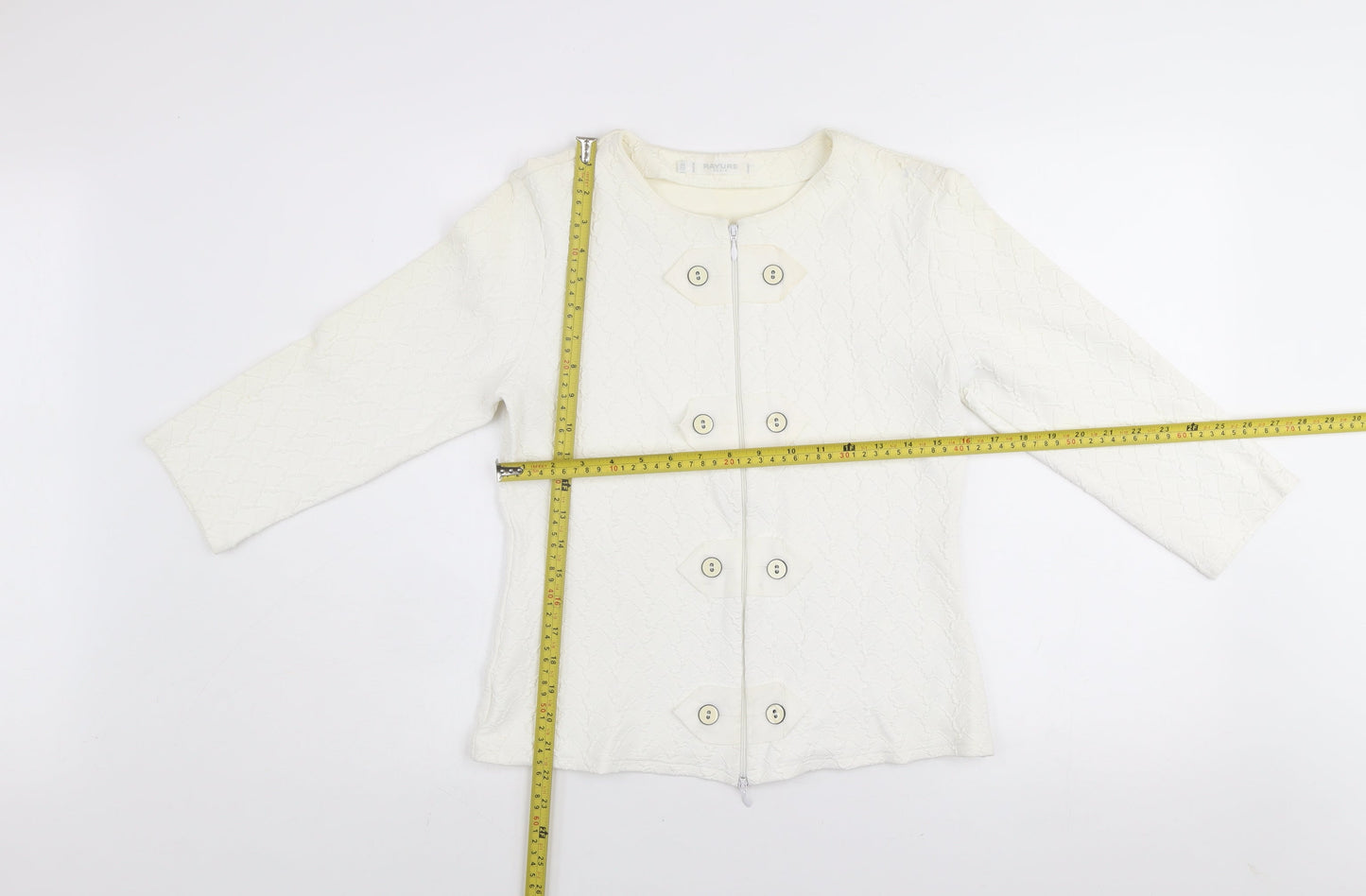 Rayure Paris Women’s Ivory Short Jacket Size 14 Button Zip Classic Style