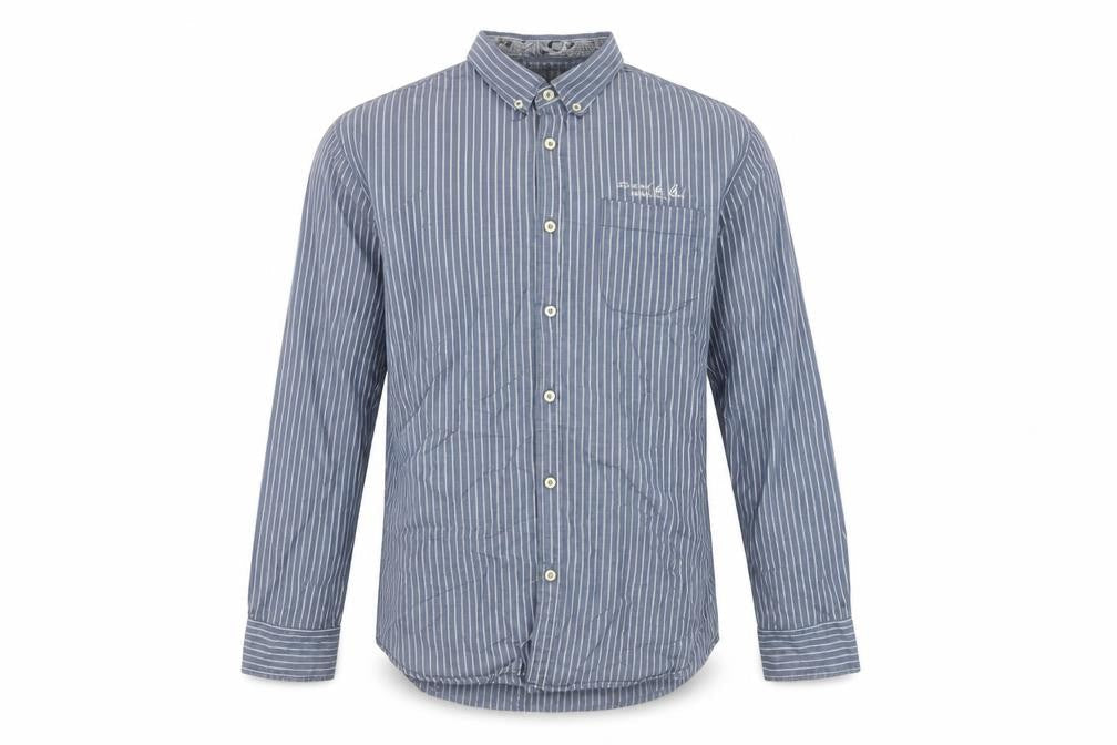 Diesel Jeans Men's Blue Striped Cotton Long Sleeve Button-Up Shirt L