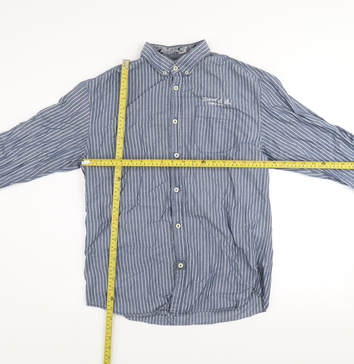 Diesel Jeans Men's Blue Striped Cotton Long Sleeve Button-Up Shirt L