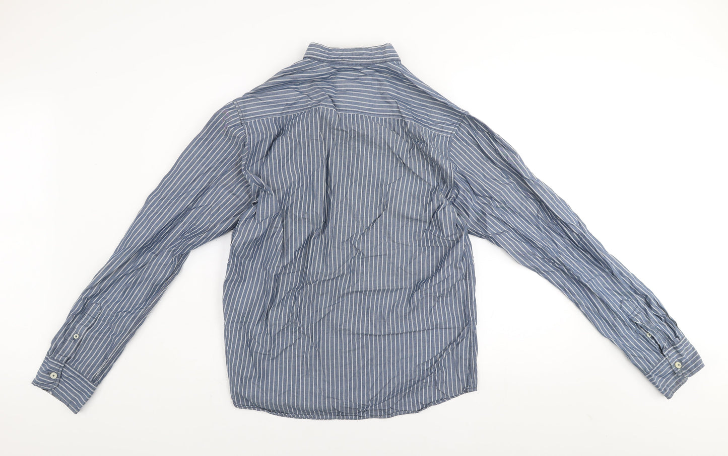 Diesel Jeans Men's Blue Striped Cotton Long Sleeve Button-Up Shirt L