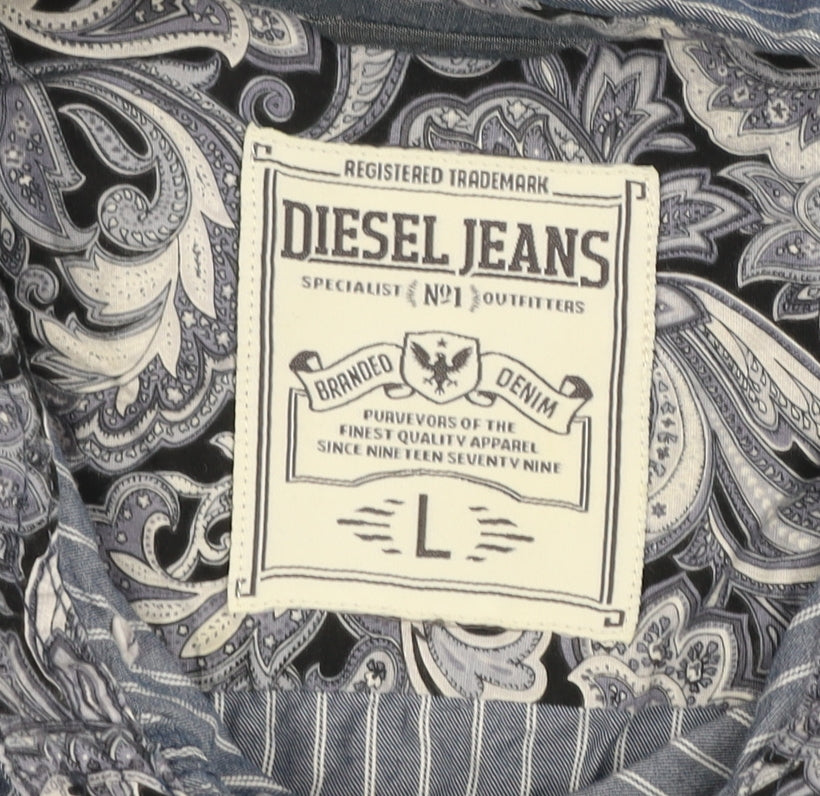 Diesel Jeans Men's Blue Striped Cotton Long Sleeve Button-Up Shirt L