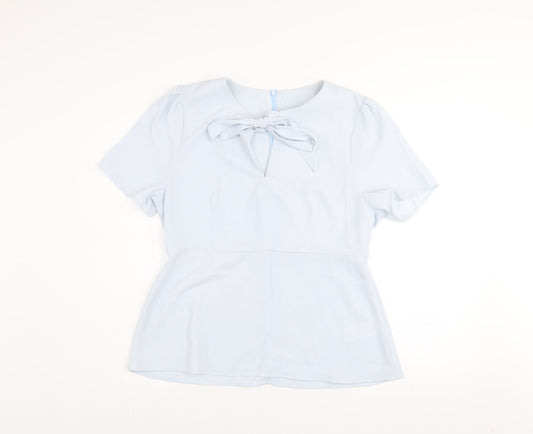 AngelEye London Women’s Blue Short Sleeve Bow Blouse Size 14