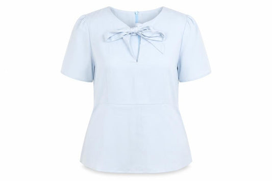 AngelEye London Women’s Blue Short Sleeve Bow Blouse Size 14