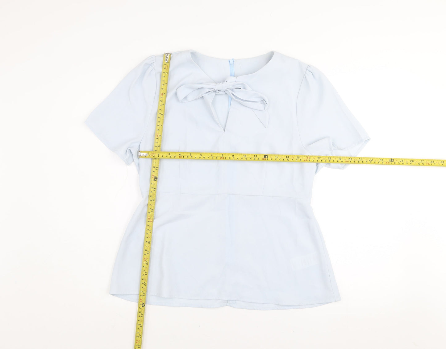 AngelEye London Women’s Blue Short Sleeve Bow Blouse Size 14