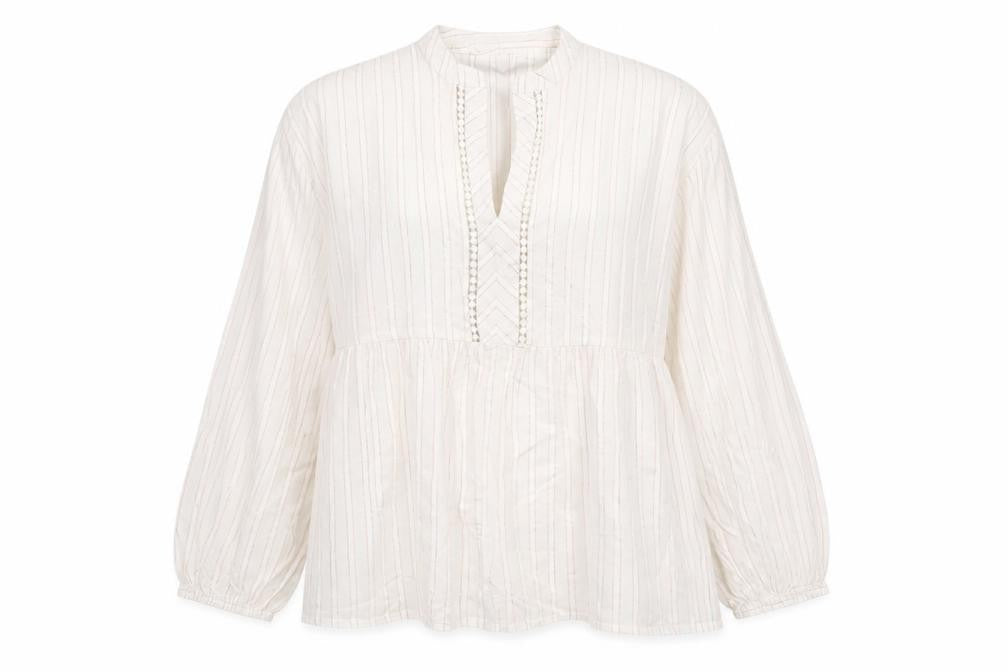 Dunnes Women Ivory Striped Cotton Tunic Blouse Size M