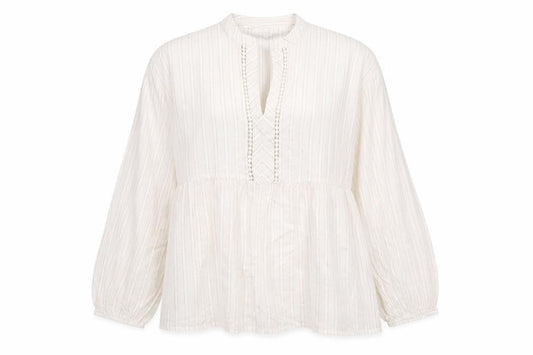 Dunnes Women Ivory Striped Cotton Tunic Blouse Size M