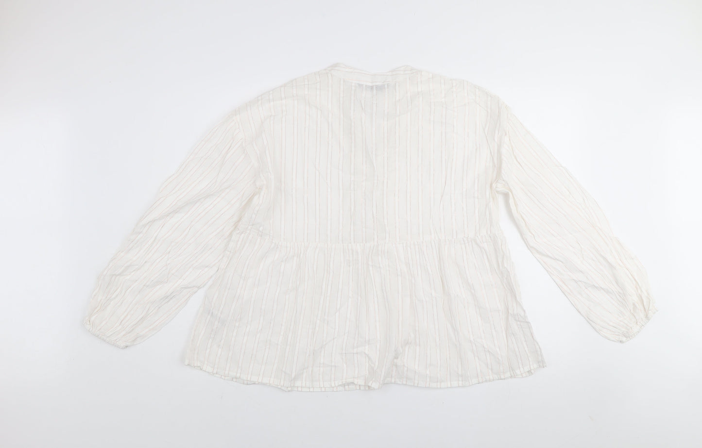 Dunnes Women Ivory Striped Cotton Tunic Blouse Size M