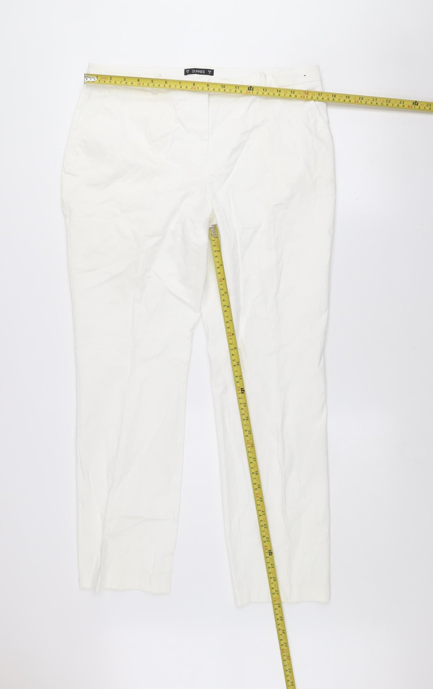 Dunnes Women White Chino Trousers Size 14 Cotton Stretch