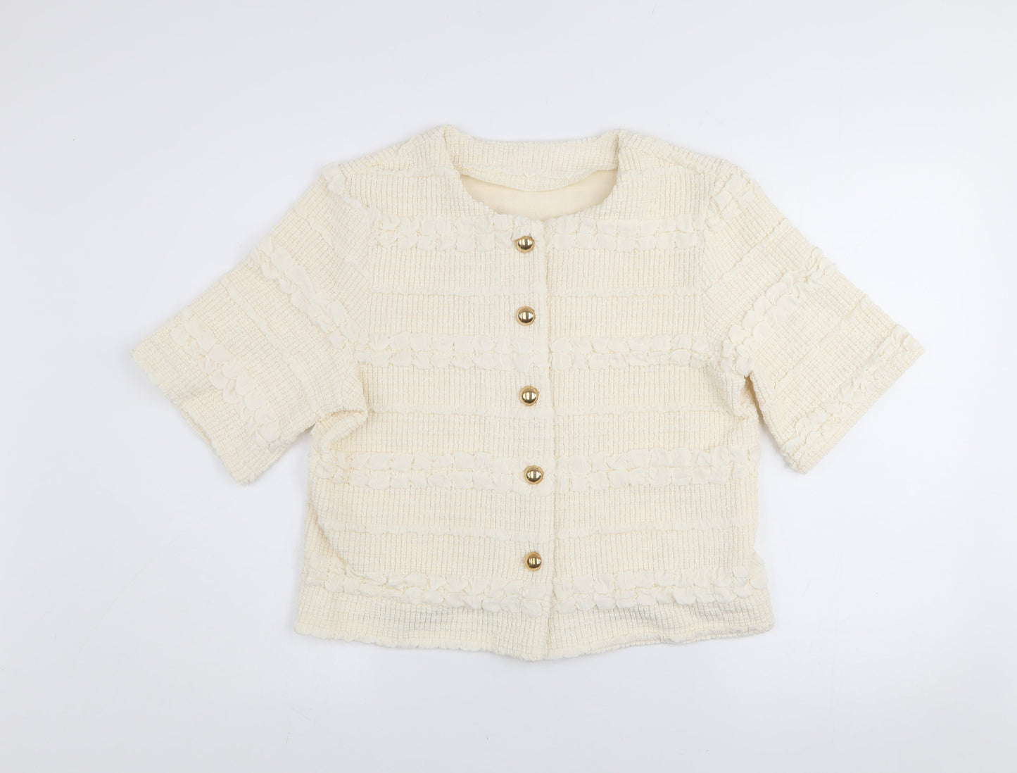 Emily & Me Women’s Ivory Cropped Tweed Button Jacket Size M