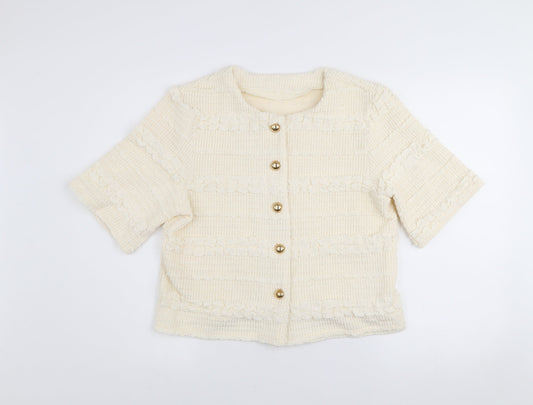 Emily & Me Women’s Ivory Cropped Tweed Button Jacket Size M