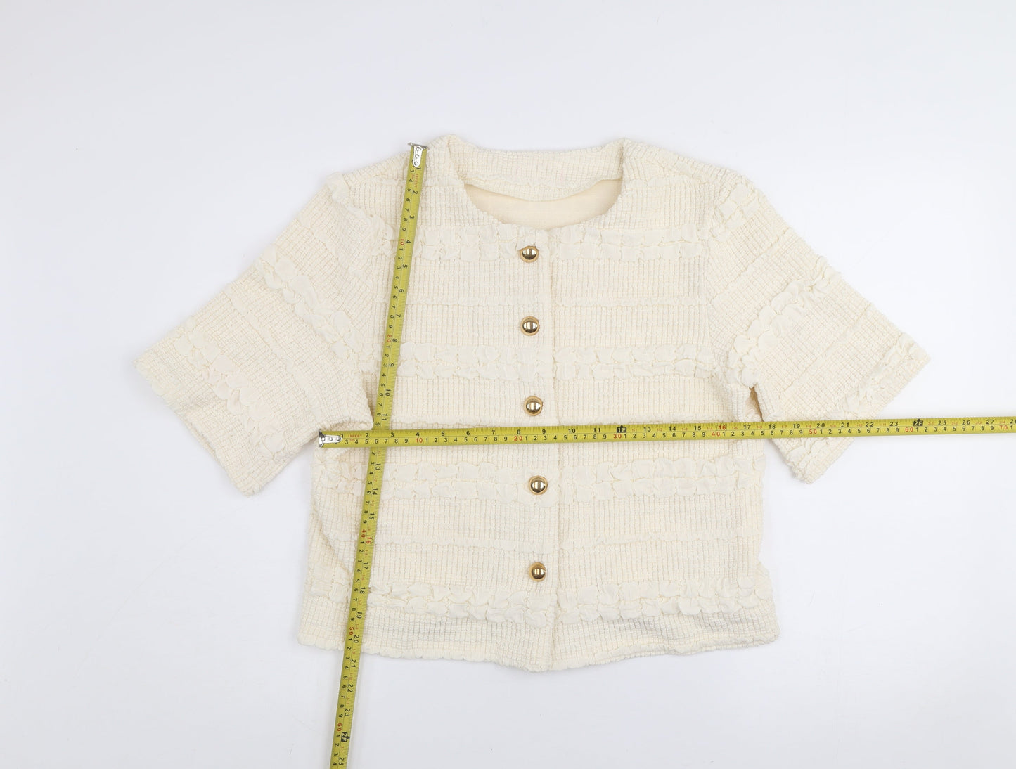 Emily & Me Women’s Ivory Cropped Tweed Button Jacket Size M