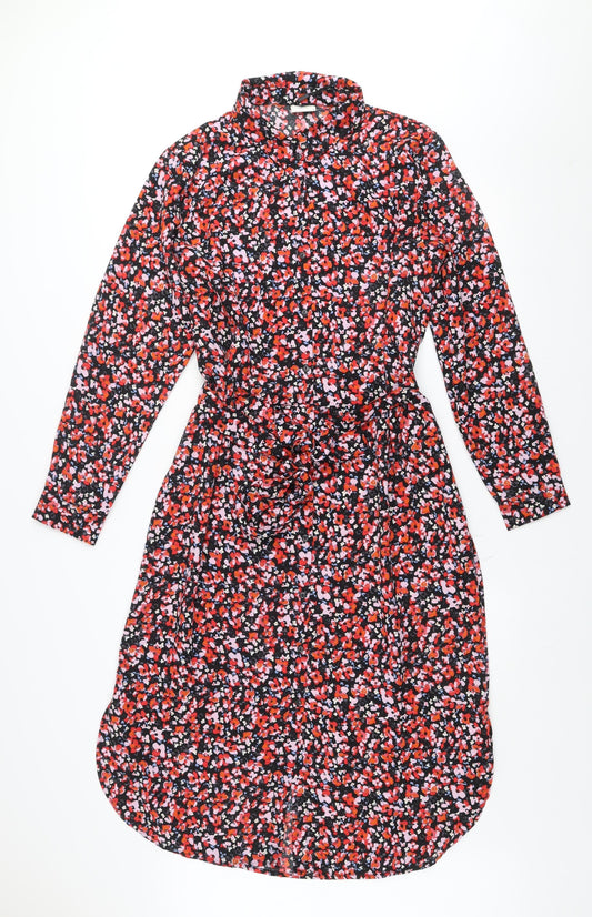 JDY Women’s Multicoloured Floral Shirt Dress L Midi Belted Lightweight