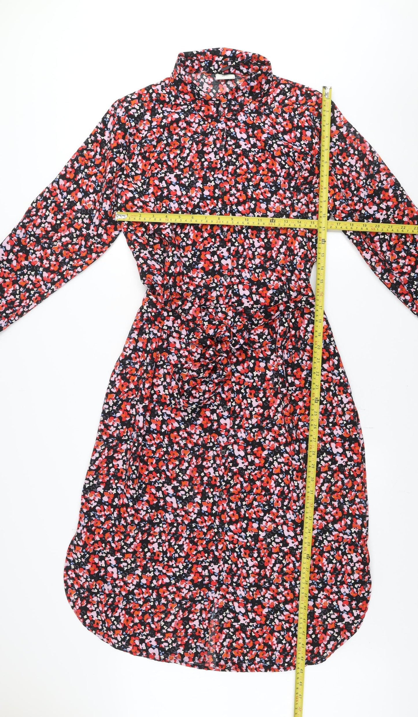 JDY Women’s Multicoloured Floral Shirt Dress L Midi Belted Lightweight