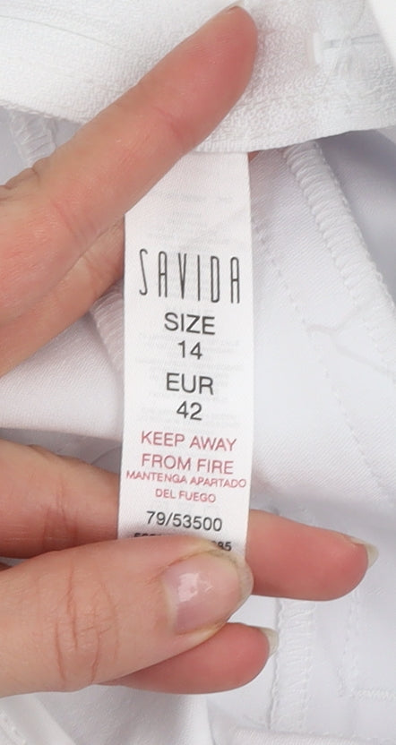 Savida Women’s White Slim Fit Stretch Trousers Size 14