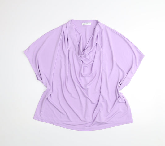 Gallery Women Lilac Cowl Neck Relaxed Fit Short Sleeve Blouse XL