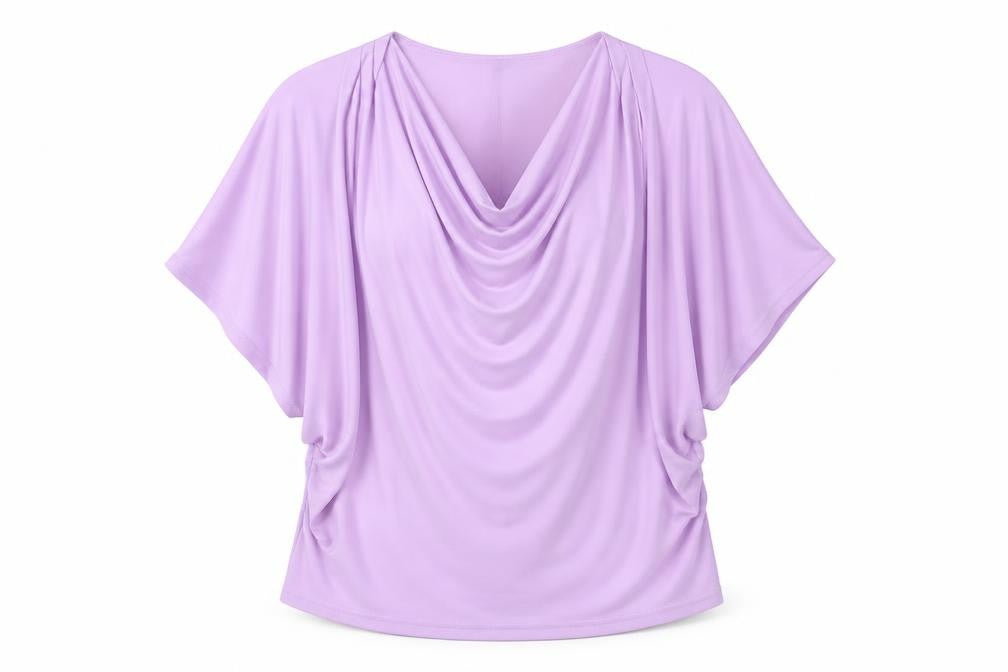 Gallery Women Lilac Cowl Neck Relaxed Fit Short Sleeve Blouse XL