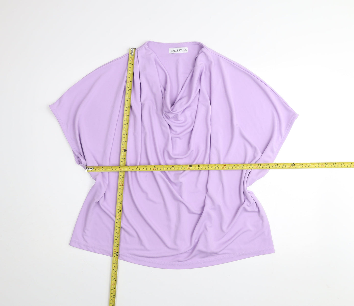 Gallery Women Lilac Cowl Neck Relaxed Fit Short Sleeve Blouse XL