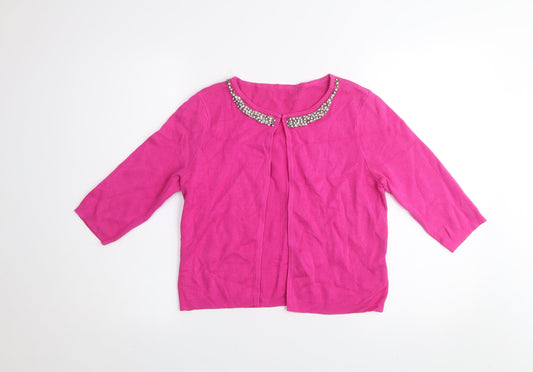 Savida Women's Pink Jewel Neck 3/4 Sleeve Cotton Cardigan Size S