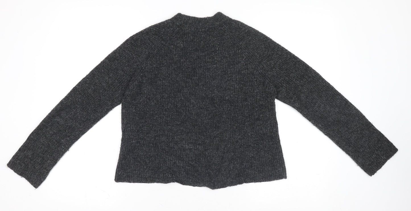 Pieces Women's Grey Wool Blend Chunky-Knit Pullover Jumper Size M