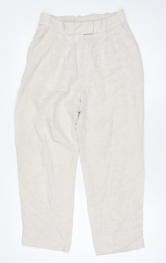 H&M Women Beige Linen Blend Pleated Trousers Size 8 Regular