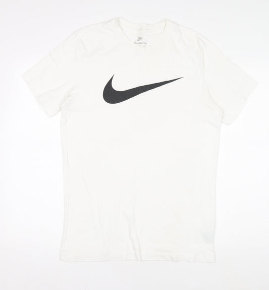 Nike Men's White Medium Swoosh Logo Sports T-Shirt