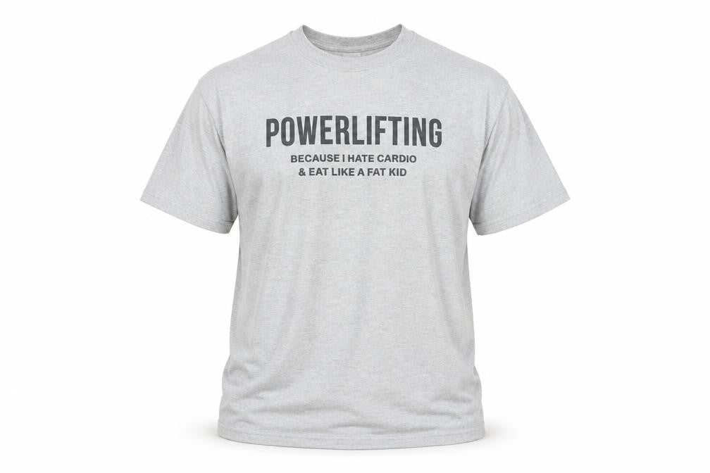 Men’s Grey Funny Powerlifting Graphic T-Shirt Size M