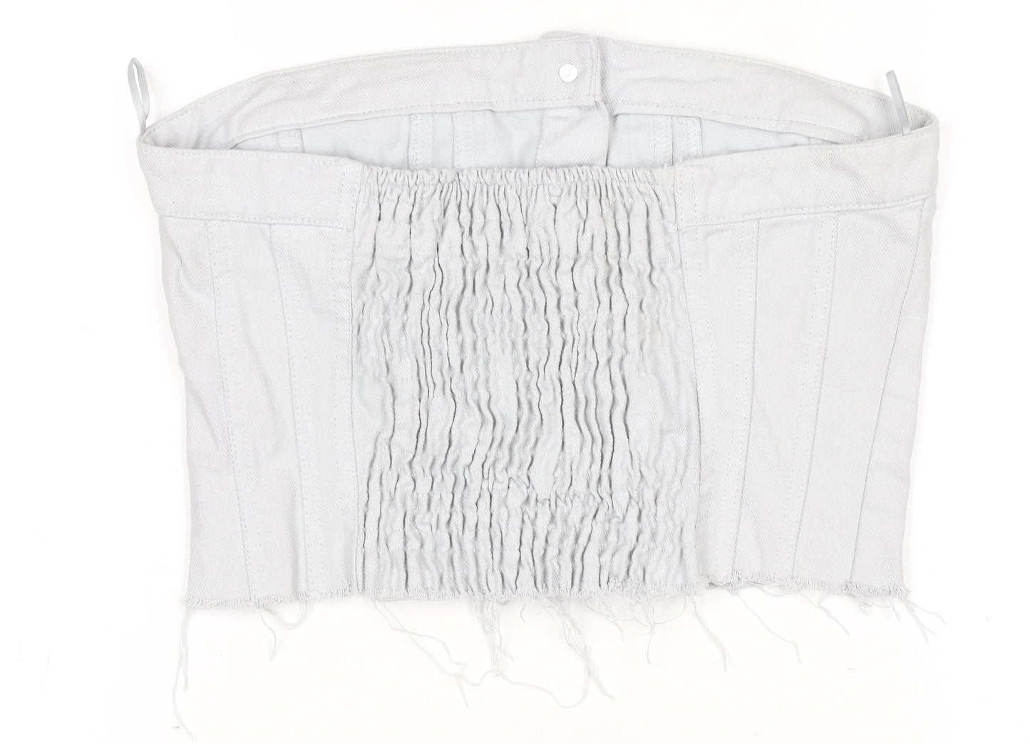 ZARA Women White Cropped Denim Button Strapless Blouse XS