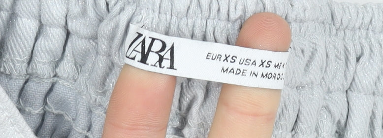 ZARA Women White Cropped Denim Button Strapless Blouse XS
