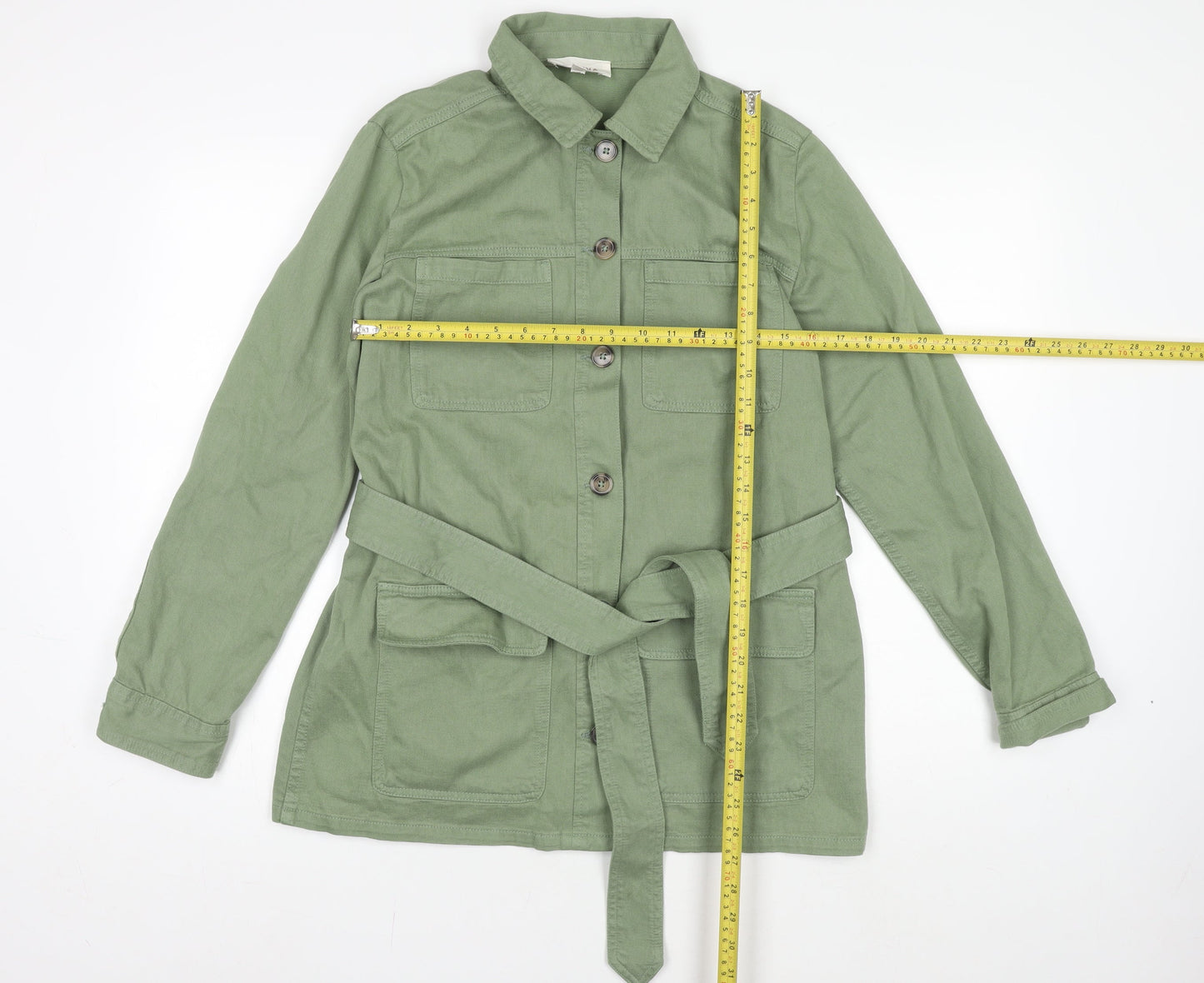 Marks and Spencer Women Green Size 10 Belted Shirt Dress