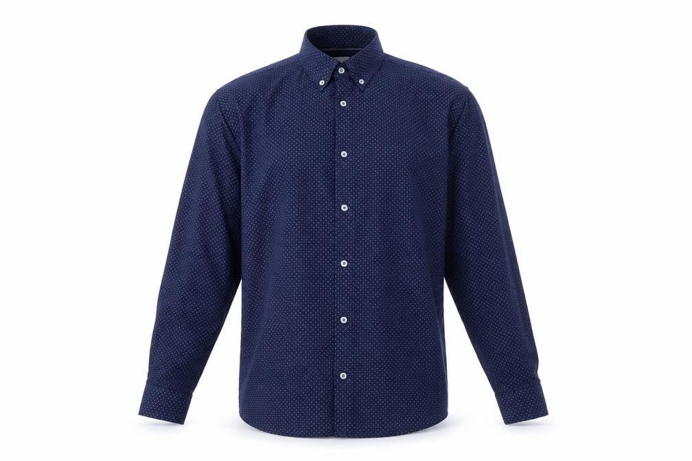 Burton Menswear London Men's Blue Geometric Button-Down Long Sleeve Cotton Shirt XL