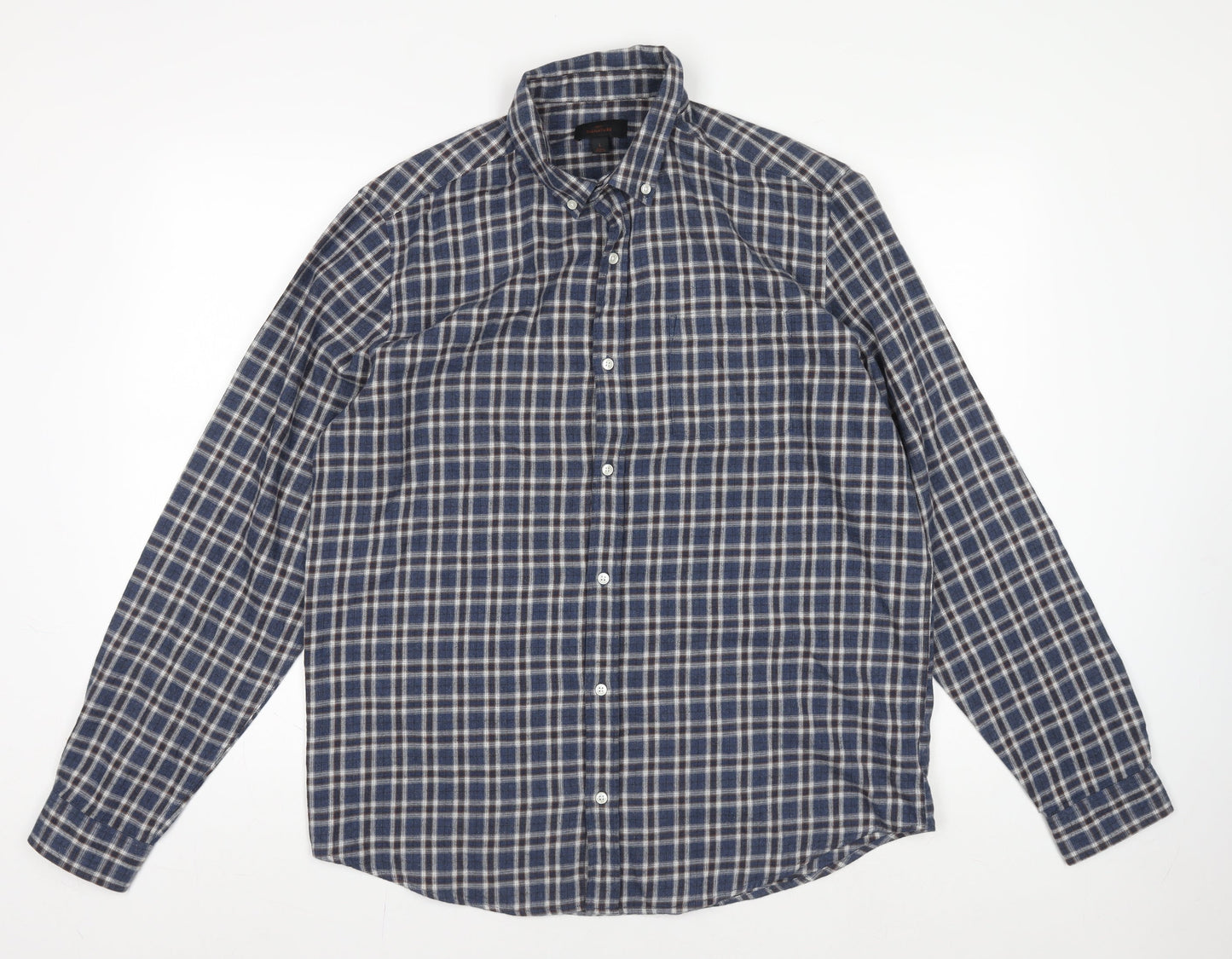 Next Signature Men's Blue Check Flannel Button-Down Shirt L 42-44"